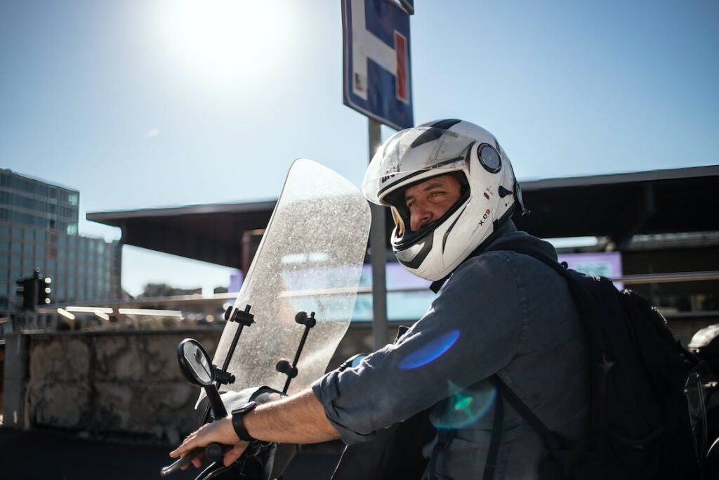 biker with windscreen helmet 